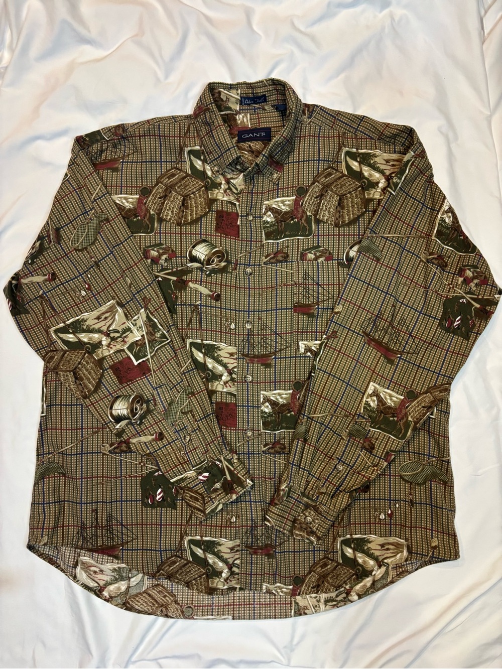 Vintage GANT Chelsea Twill Fishing Novelty Print Button Down Shirt Men’s L